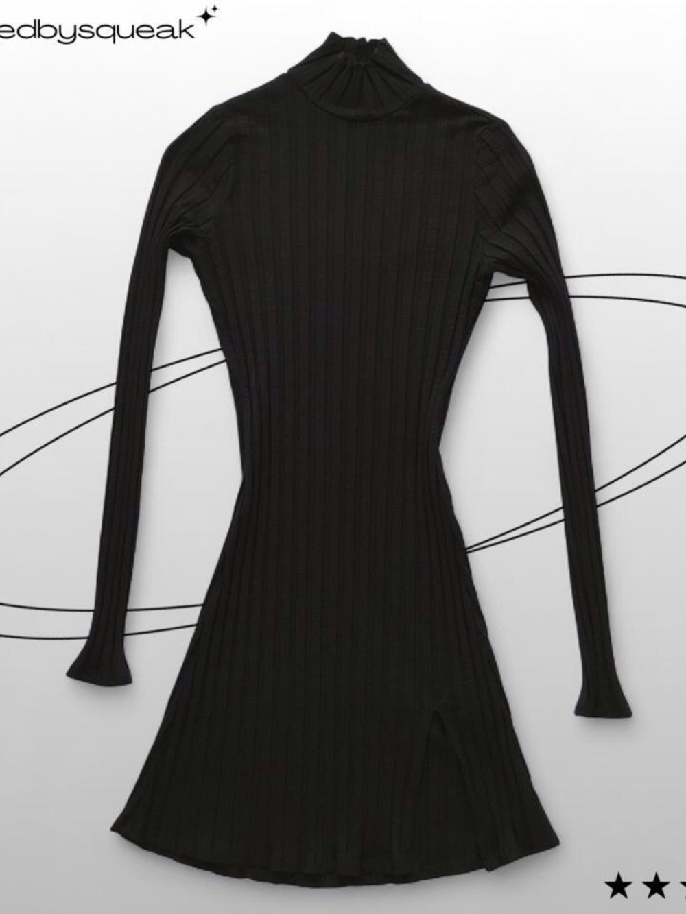 Reformation Black Ribbed Long Sleeve Knit Mini Dress Small Elevated Minimalist